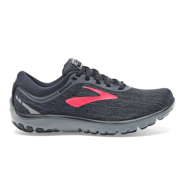 Brooks PUREFLOW 7 Road Running Shoes Womens Outlet - Black/Ebony/grey Charcoal/Red Teaberry (PSK9437